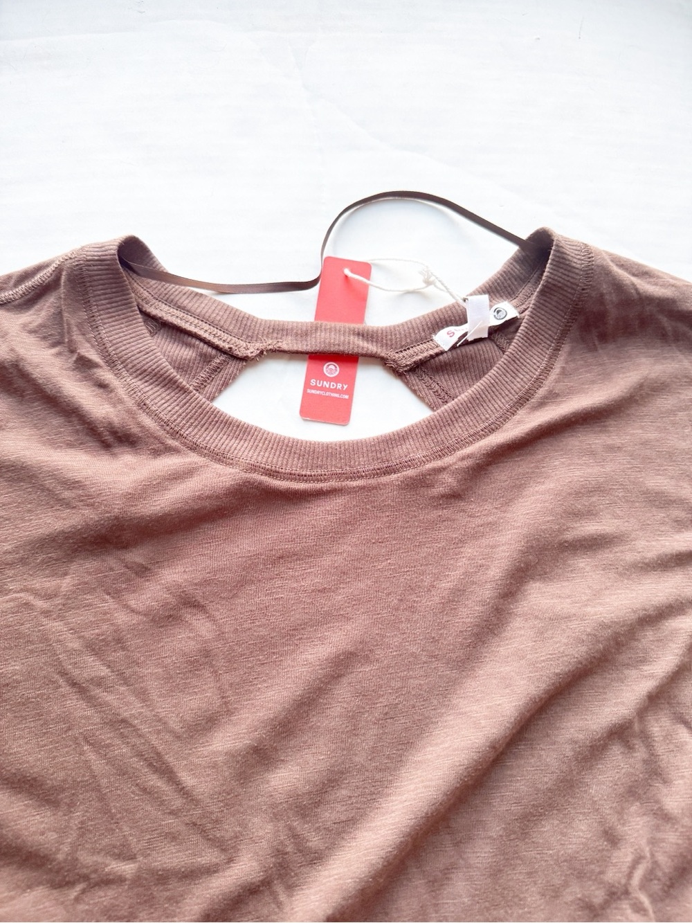 Sundry Open-Back Slub Cotton Long Sleeve Top  in Chocolate Brown NWT - Picture 5 of 16